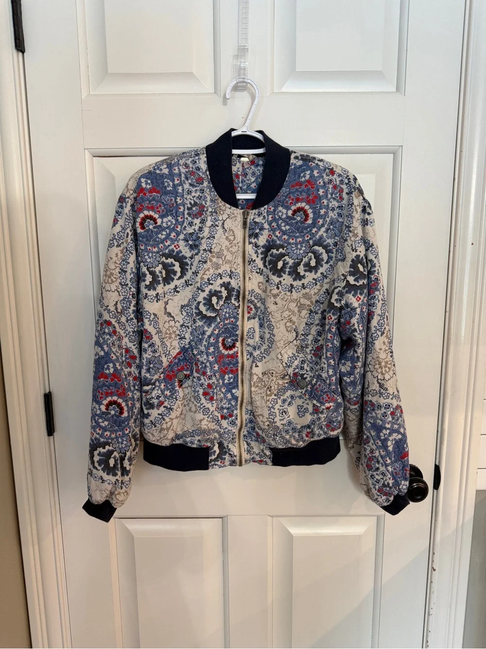 Free People Daytrip Paisley Print Quilted Full Zip Up Bomber Jacket 25584